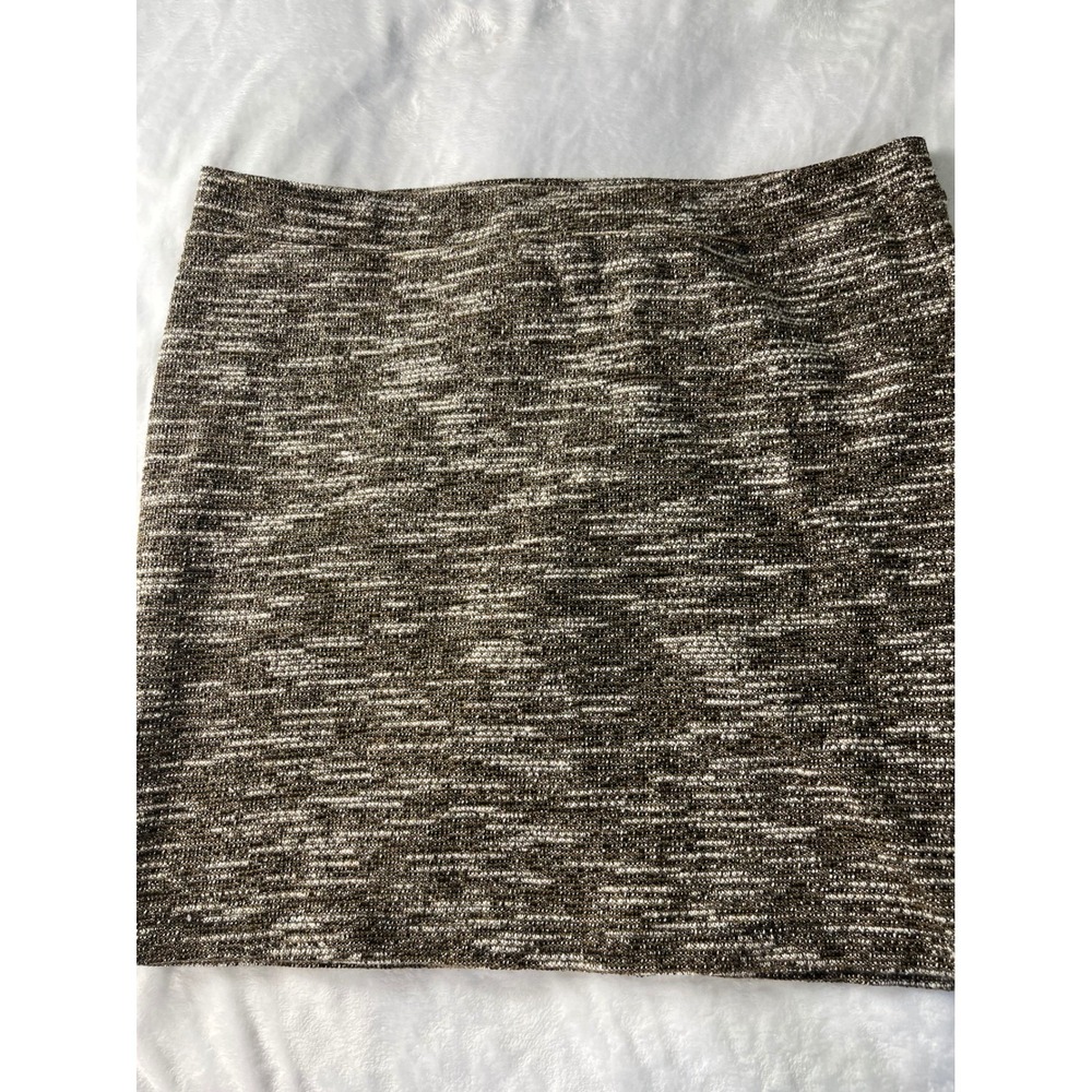 LOFT Brown White Marled Knit Mini Skirt XL Textured Space Dye Pencil Skirt